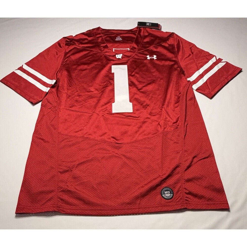 Wisconsin Badgers Under Armour #1 Football Jersey Size Men's Medium Red NWT New